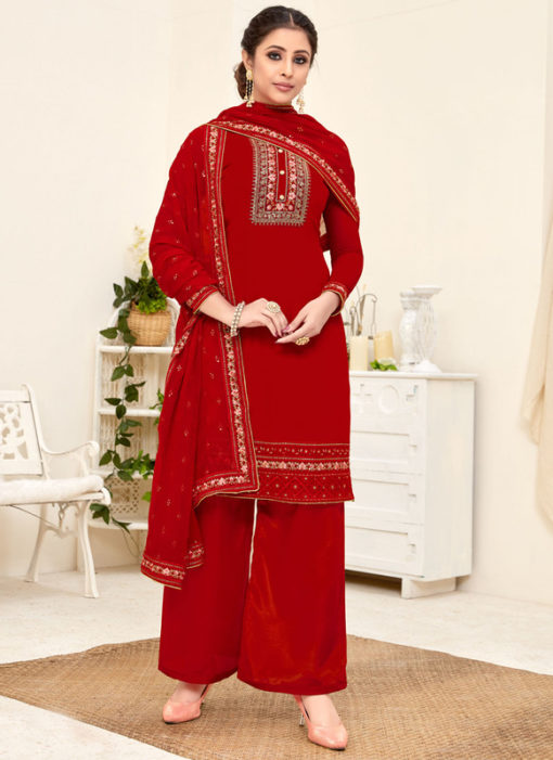 Lavish Red Georgette Embroidered Work Designer Salwar Suit