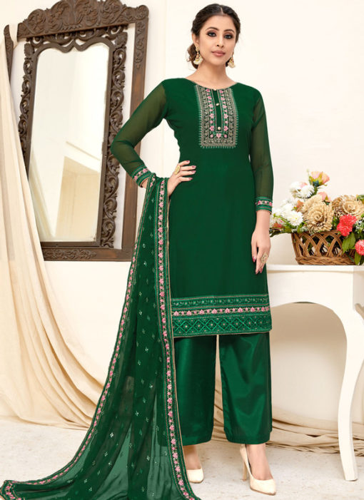 Amazing Green Georgette Embroidered Work Designer Salwar Suit