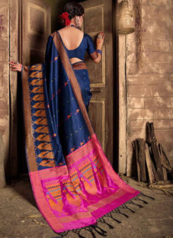 Blue Silk Thread Weaving Designer Traditional Saree