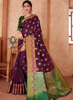 Elegant Purple Silk Thread Weaving Traditional Saree