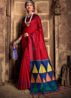 Maroon Silk Thread Weaving Designer Traditional Saree