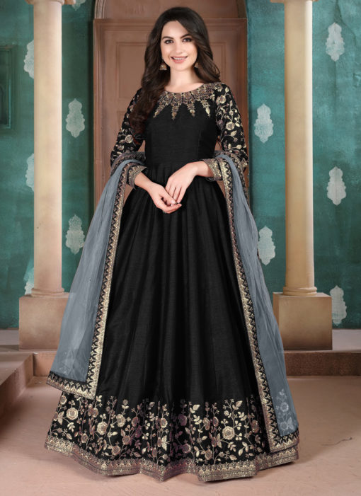 Black Adda Silk Wedding Wear Designer  Abaya Style Suit