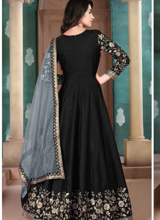 Black Adda Silk Wedding Wear Designer  Abaya Style Suit