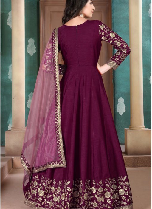 Magenta Adda Silk Wedding Wear Designer Abaya Style Suit
