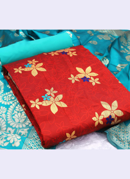 Amazing Red Banarasi Silk Traditional Wear Zari Work Salwar Suit