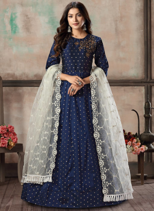 Blue Tafeta Silk Bridesmaids Gown Style Anarkali Suit