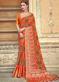Orange Banarasi Silk Designer Wedding Saree