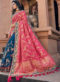 Beautiful Blue And Pink Silk Embroidered Work Half N Half Designer Saree