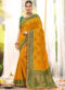 Mustared And Beige Silk Embroidered Work Wedding Designer Saree