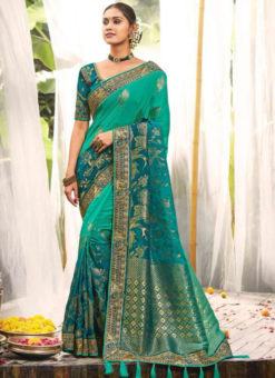 Sea Blue Silk Zari Weaving Wedding Designer Saree