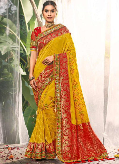 Yellow Silk Zari Weaving Wedding Designer Saree