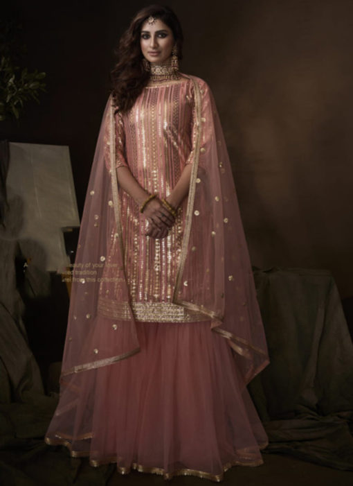 Beautiful Pink Net Thread Work Designer Pakistani Suit