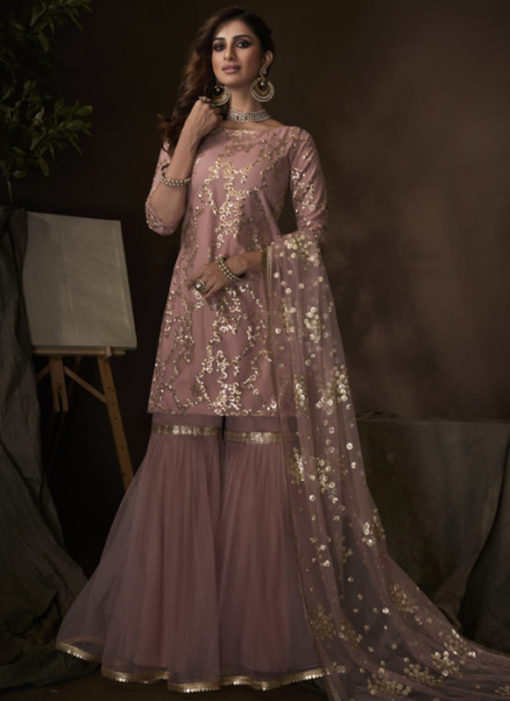 Stunning Purple Net Thread Work Designer Pakistani Suit
