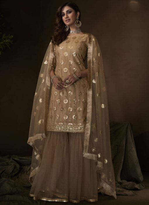 Fantastic Beige Net Thread Work Designer Pakistani Suit