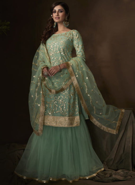 Excellent Green Net Thread Work Designer Pakistani Suit