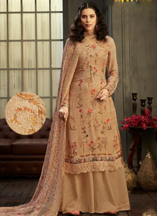 Jazzy Brown Georgette Digital Printed Casual Wear Salwar Suit