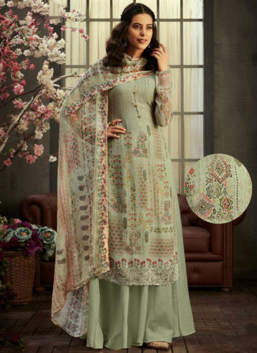 Grenish Georgette Digital Printed Casual Wear Salwar Suit