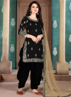 Black Art Silk Party Wear Patiala Salwar Suit