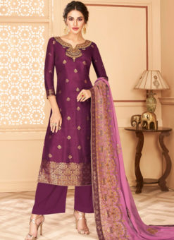 Beautiful Purple Jacquard Silk Designer Salwar Suit
