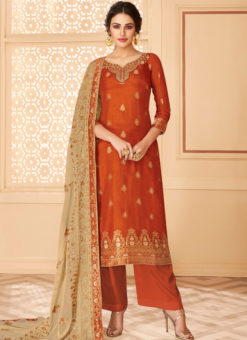 Lovely Rust Jacquard Silk Designer Salwar Suit