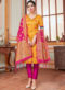 Beige Banarasi Silk Zari Weaving Party Wear Churidar Suit
