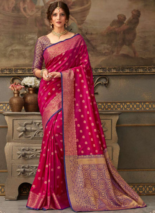 Dark Pink Handloom Silk Zari Weaving Traditional Saree