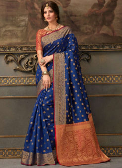 Royale Blue Handloom Silk Zari Weaving Traditional Saree