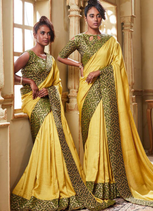 Yellow Art Silk Patch Border Party Wear Designer Saree