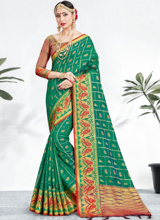 Amazing Sea Green Banarasi Silk Zari Weaving Wedding Saree