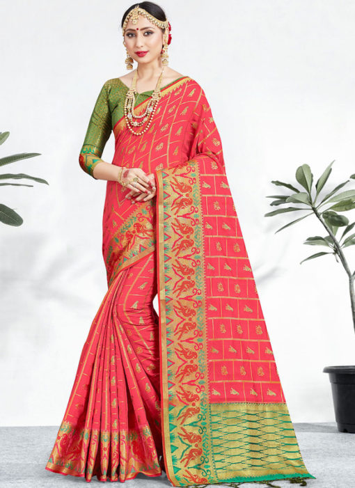 Alluring Pink Banarasi Silk Zari Weaving Wedding Saree