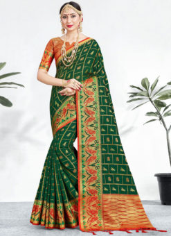 Excellent Green Banarasi Silk Zari Weaving Wedding Saree