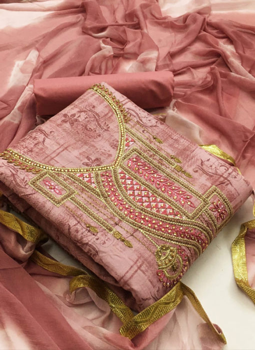 Charming Pink Cotton Embroidered Work Designer Salwar Kameez