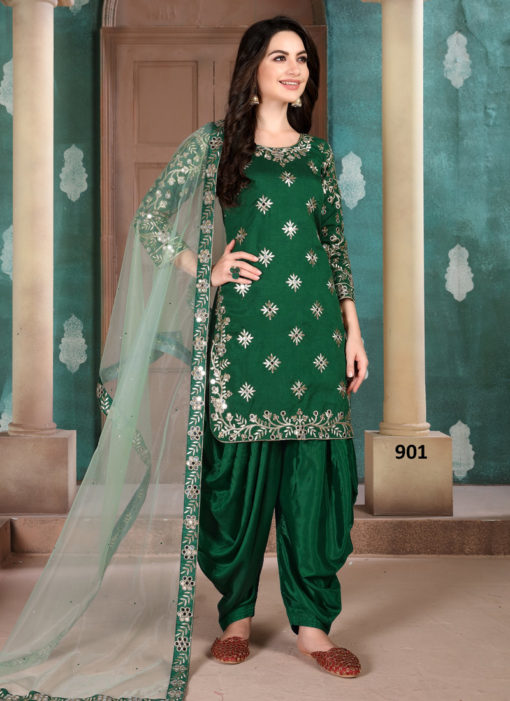 Green Art Silk Embroidered Work Designer Patiala Salwar Suit