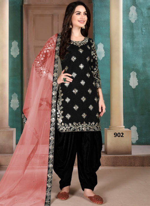 Black Art Silk Embroidered Work Designer Patiala Salwar Suit