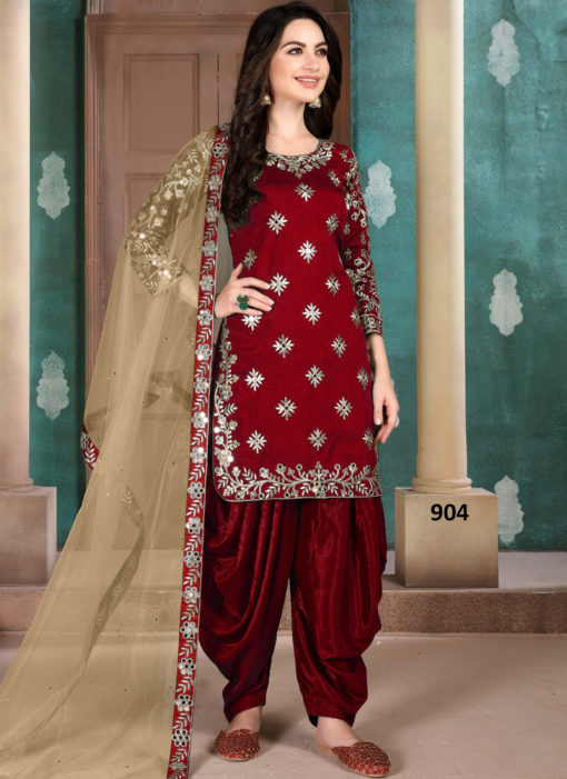 Maroon Art Silk Embroidered Work Designer Patiala Salwar Suit