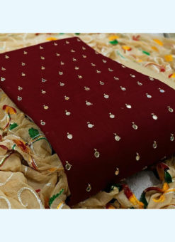 Amazing Maroon Slub Cotton Festival Wear Mirror Work Salwar Suit