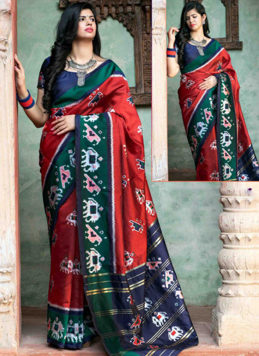 Red Silk Thread Weaving Traditional Patola Saree