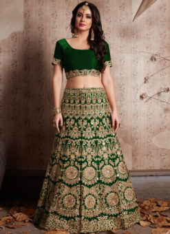 Green Velvet Silk Embroidered Work Designer Wedding Lehenga Choli