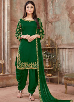Amazing Green Satin Mirror Work Designer Patiyala Salwar Suit