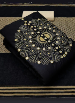 Elegant Black Slub Cotton Embroidered Work Designer Salwar Suit