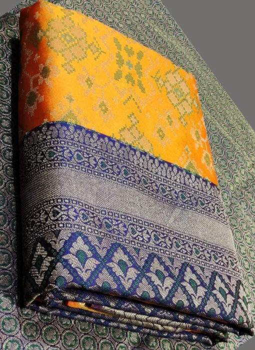 Lovely Mustred Silk Thread Weaving Traditional Designer Saree