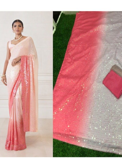 Charminig Pink Crepe Sequence Work Bollywood Designer Saree