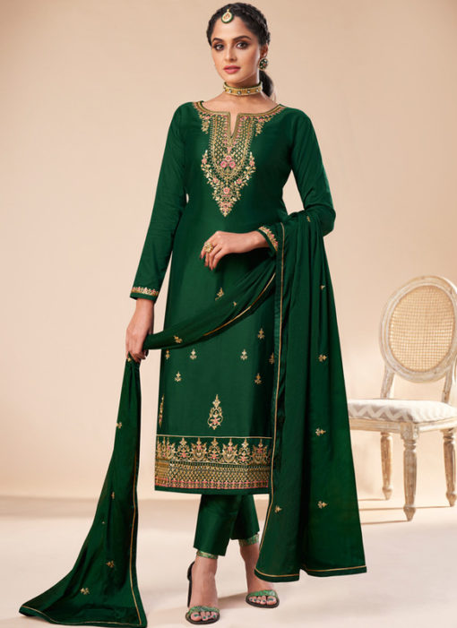 Lavish Green Silk Embroidered Work Designer Party Wear Salwar Suit
