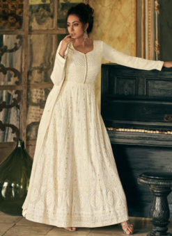 Amazing Off White Georgette Lakhnavi Work Designer Anarkali Suit