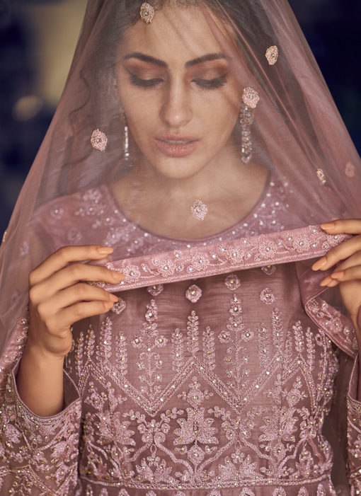 Lavish Lavender Georgette Lucknowi Work Designer Wedding Anarkali Suit