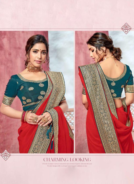 Lavish Red Vichitra Silk Embroidered Border Bridal Saree
