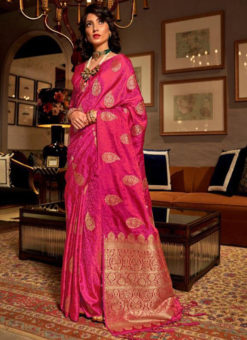 Extravagant Rani Satin Silk Zari Weaving Wedding Saree