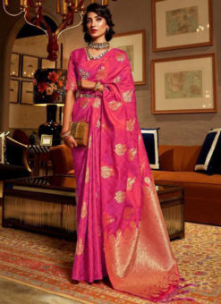 Captivating Rani Satin Silk Zari Weaving Wedding Saree