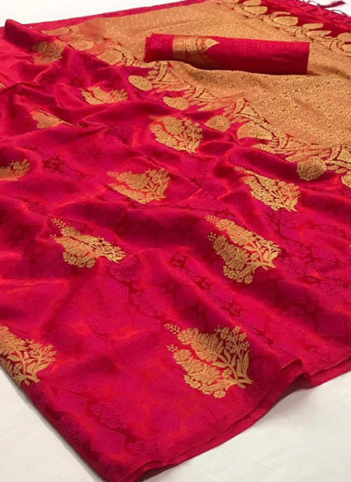 Captivating Rani Satin Silk Zari Weaving Wedding Saree