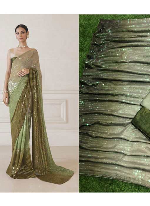 Amazing Mehendi Green Crepe Sequence Work Bollywood Designer Saree